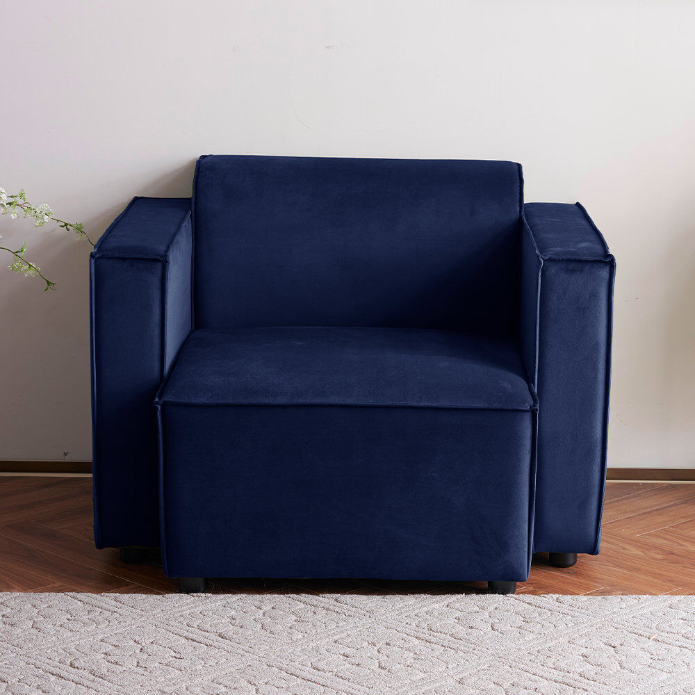 17 Stories Necie Linen Sofa Dark Blue 1