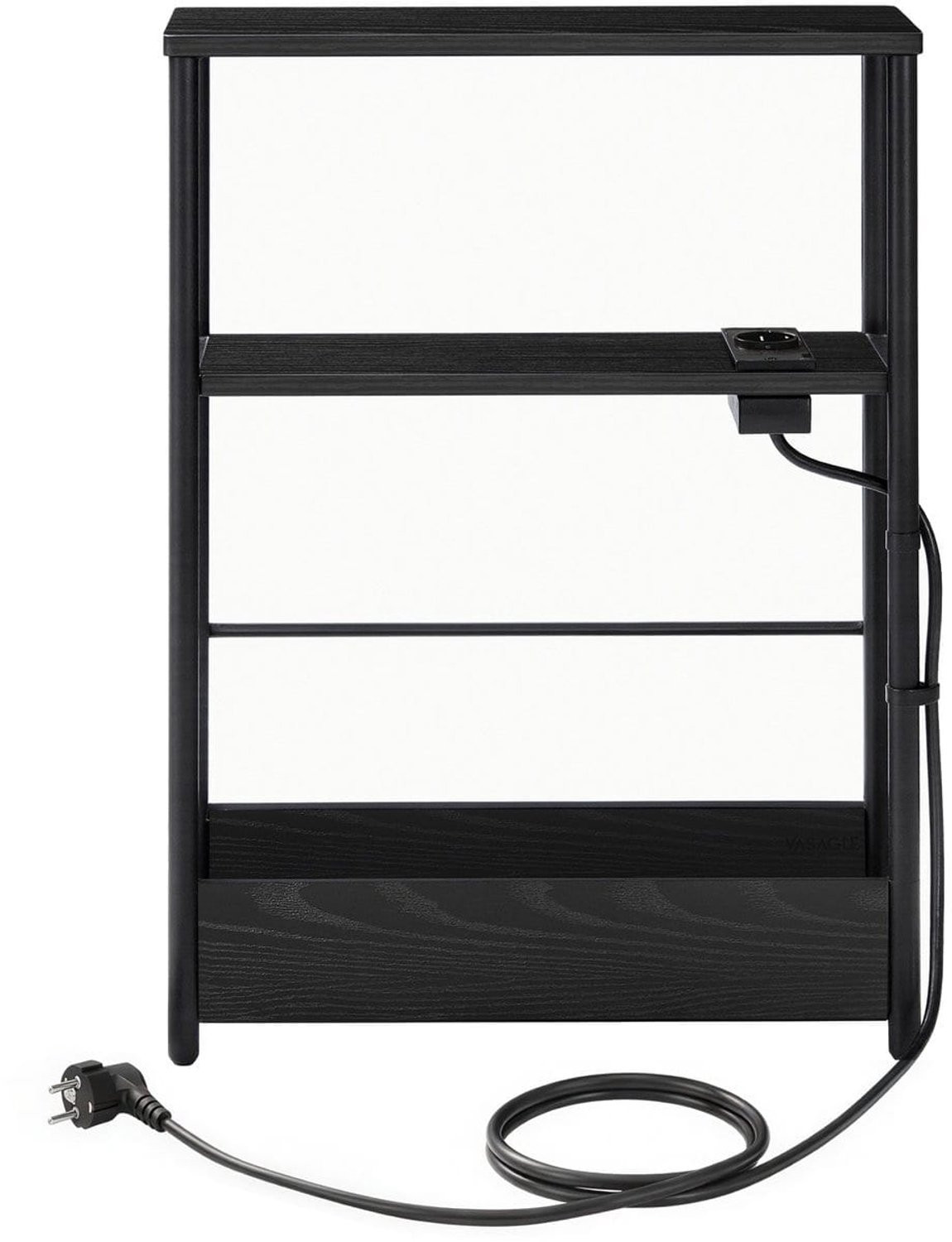 Klarven Bijzettafel met Tijdschriftenhouder en USB-poorten en Stopcontact - Zwart - 3 Niveaus