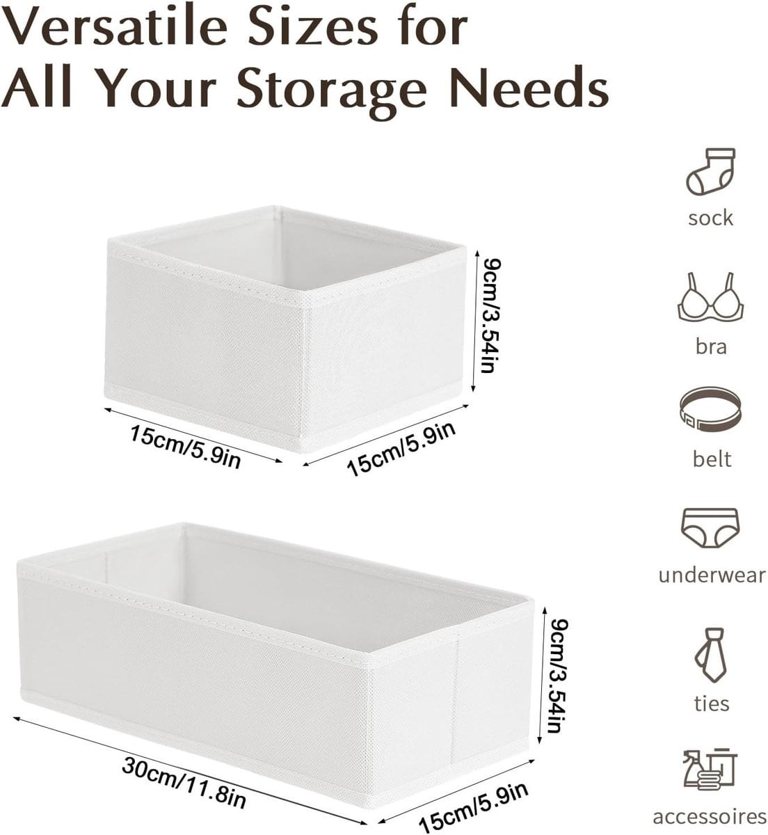 4-delige opvouwbare lade organizer set van stof in wit voor kleding en accessoires