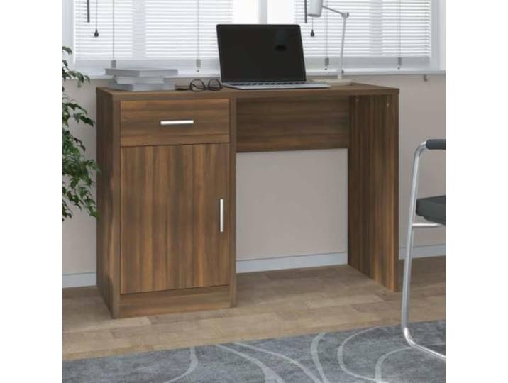 GFDWPUY Schreibtisch mit Stauraum Braun Eichen-Optik 100x40x73 cm 1 Schublade, 1 Schrank, Holzwerkstoff, feuchtigkeitsbeständig, Wandbefestigung inklusive, Montageanleitung enthalten
