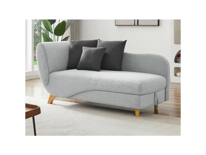 Méridienne droite convertible en tissu gris clair avec coffre de rangement PENELOPE