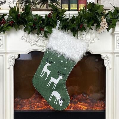 Inspired Deals Reindeer Christmas Stocking Gift Bag Plush Christmas Decoration For Candy & Small Gifts green