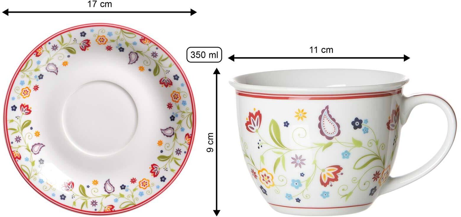 Tasse RITZENHOFF & BREKER "Milchkaffee Tasse mit Untertasse Shanti 350 ml bunt", bunt, 2 tlg., Porzellan, Trinkgefäße, Tasse