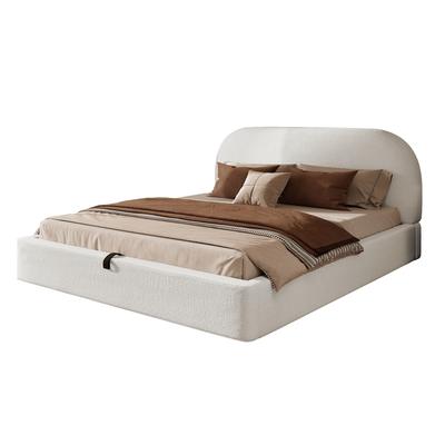 OKWISH Polsterbett 180x200 mit hydraulischem Stauraum, gepolstertem Kopfteil und Bouclé-Bezug in Beige – Komfort und Funktionalität