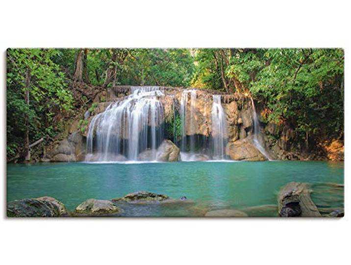 ARTLAND Wanddeko Leinwand Bilder Wandbild 100x50 cm Dschungel Urwald Fluss Thailand Landschaft Wasserfall Natur S6CI