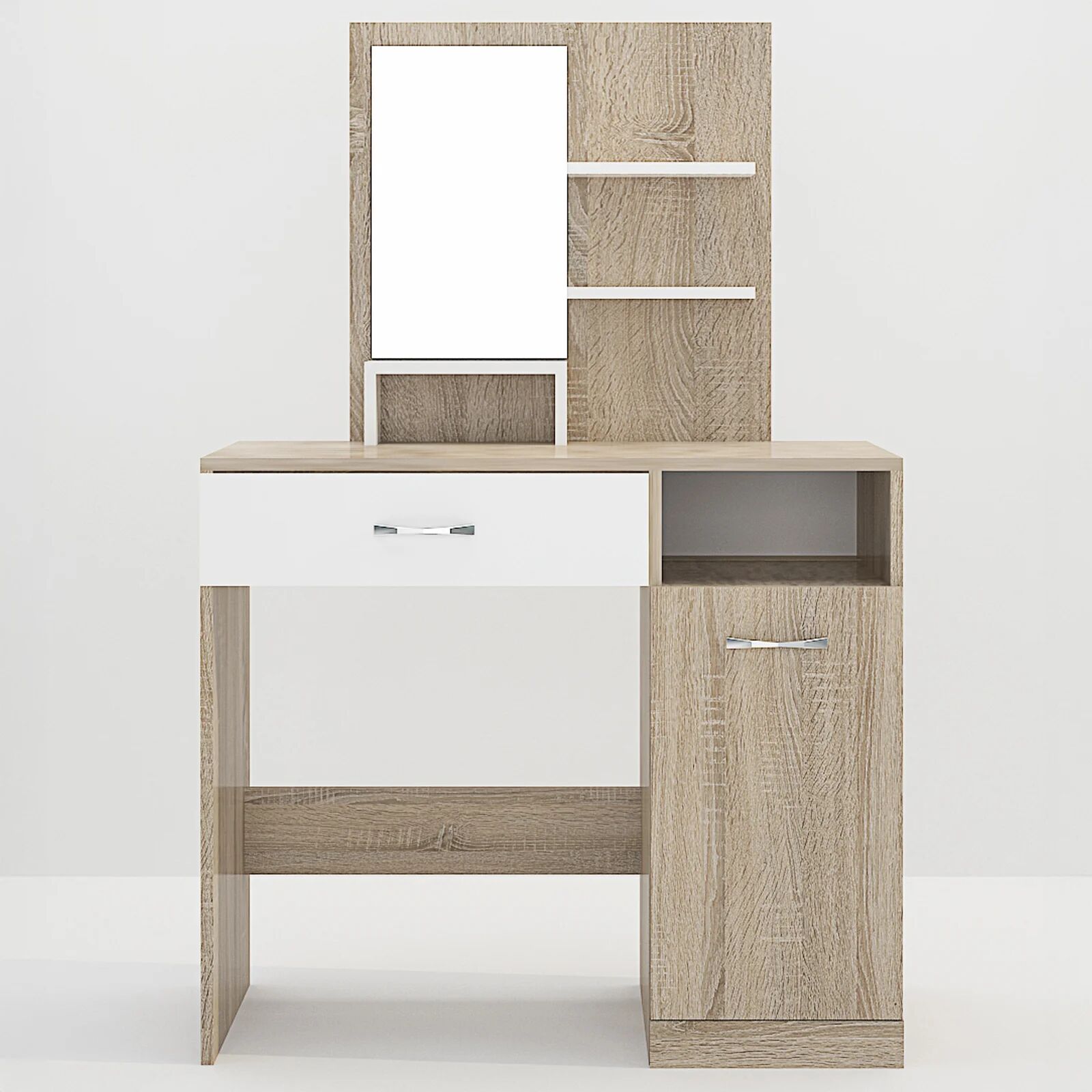 garneroarredamenti Scrivania moderna con specchio 90x38cm rovere bianco lucido Cesare