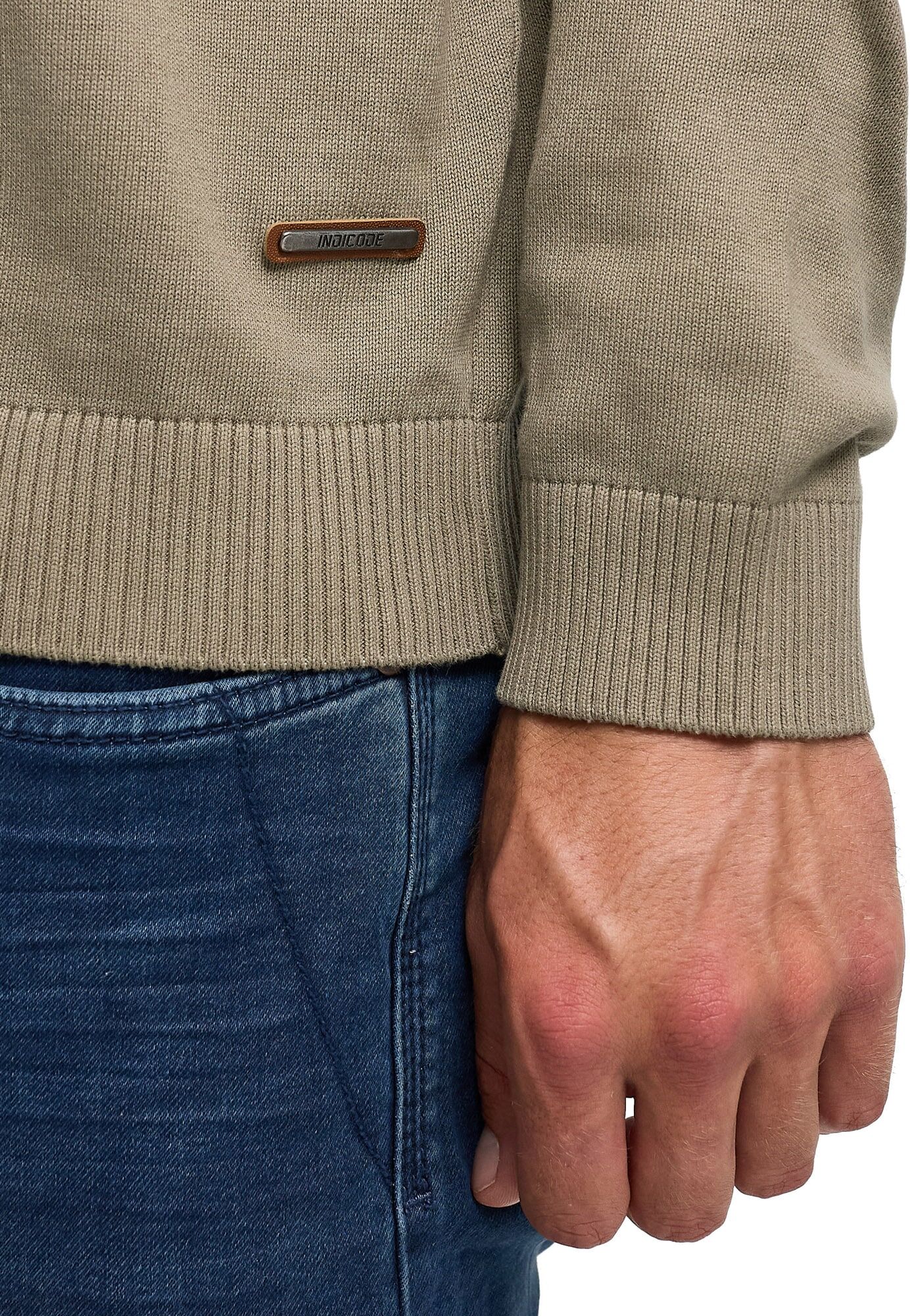 Rundhalspullover INDICODE "INArkmill o-neck", Herren, Gr. M, beige (bungee cord), Strick, Obermaterial: 100% Baumwolle, unifarben, regular fit normal, Rundhals, Bündchen, Pullover Rundhalspullover, Baumwolle, regular fit bungee cord M
