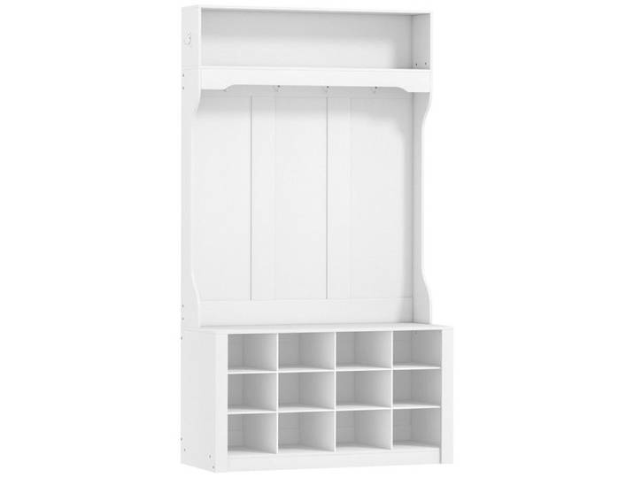 Meuble Entrée Igorre Banc Chaussures Vestiaire Rangement 12 Casiers Blanc