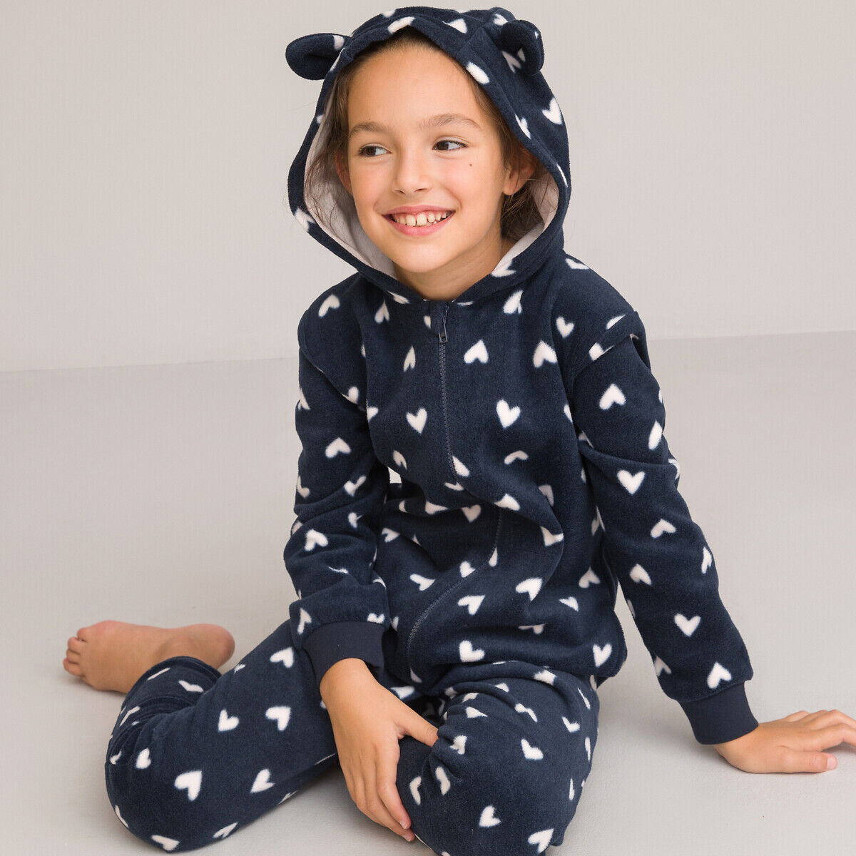 LA REDOUTE COLLECTIONS Surpyjama à capuche polaire, imprimé coeurs