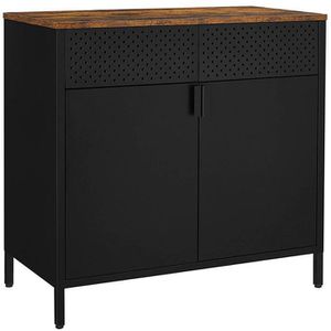 Vasagle Kommode LSC102B01, schwarz, industrial, mit 2 Türen, 80x76x40cm