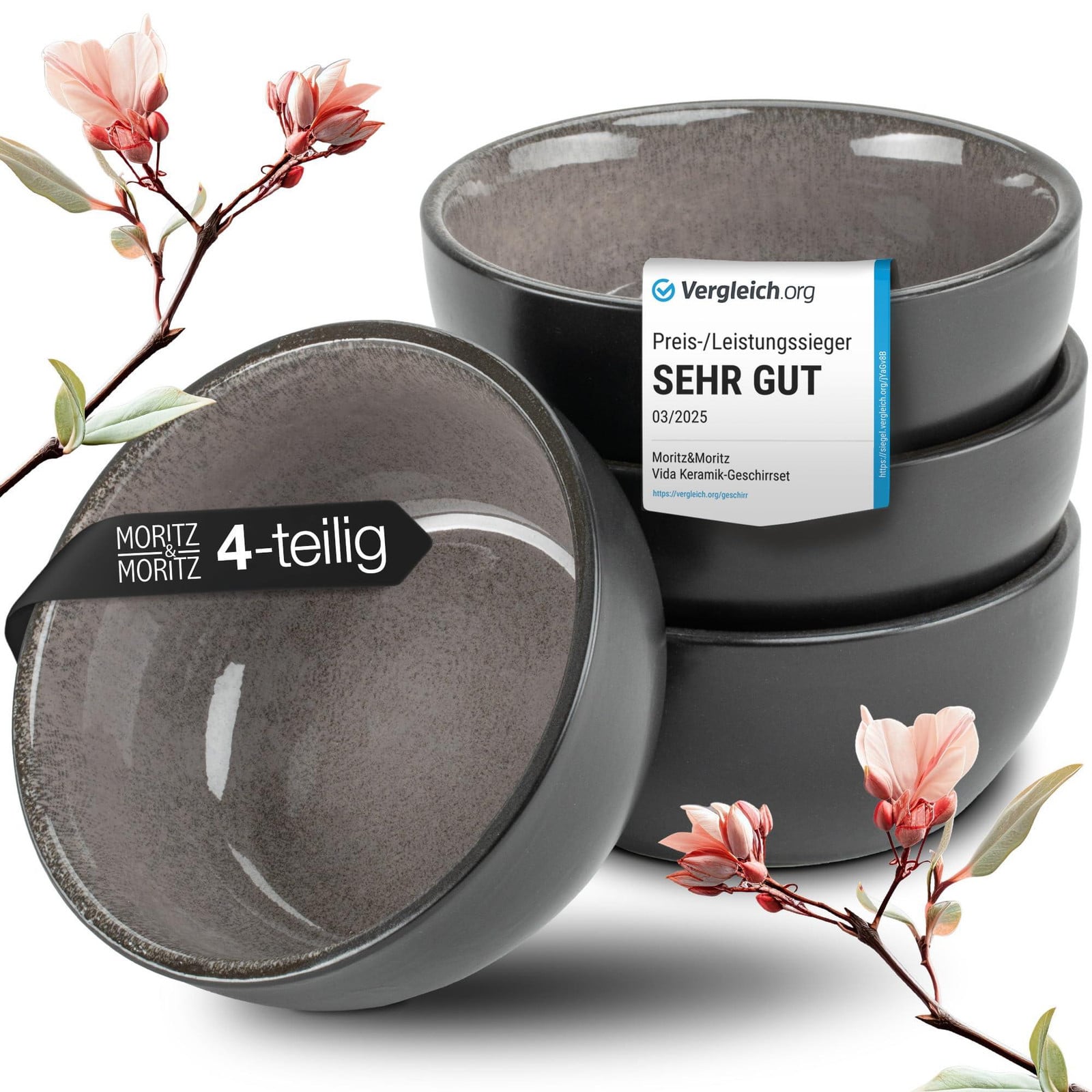 Moritz & Moritz VIDA set van 4 miso-kommen, antracietkleurig