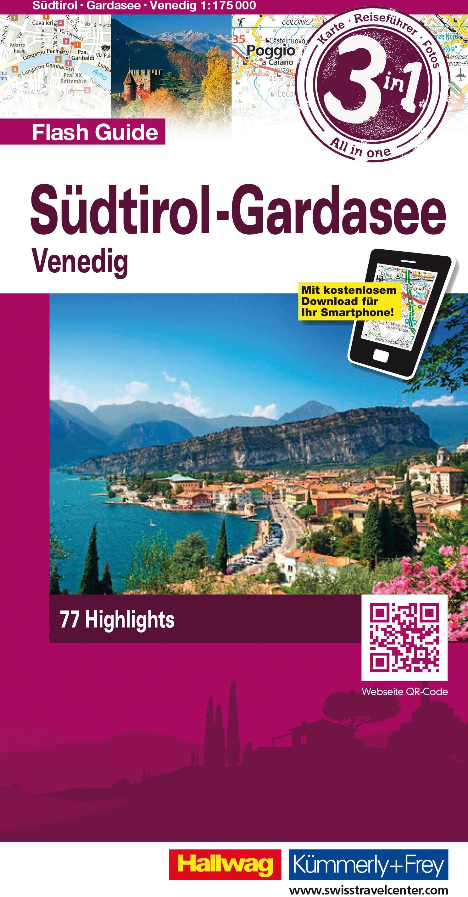 Carte de voyage - Tyrol du Sud, Lac de Garde, Venise Flash Guide   Hallwag