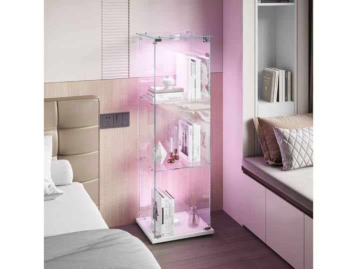 Vitrines en verre Verre Trempé vitrine salon vitrine multifonctionnelle avec LED 39.8 x 35 x 123.3cm Blanc