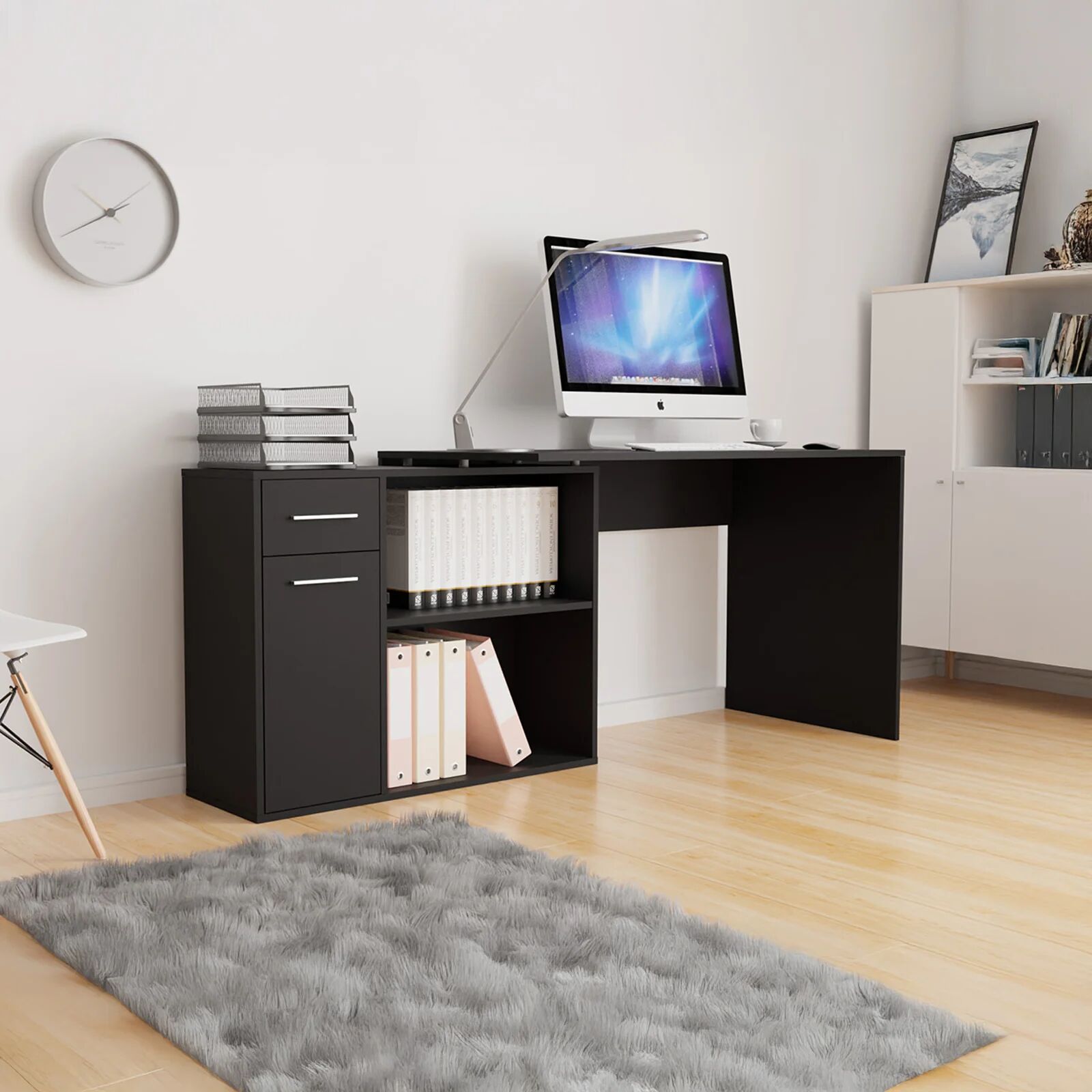 garneroarredamenti Scrivania ufficio 120x92cm angolare multiposizione nero Elisa