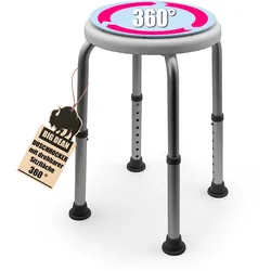 Duschhocker 360° drehbarer belastbarer Duschstuhl bis 136 kg höhenverstellbarer Duschhocker. rutschfest durch Gummifüße