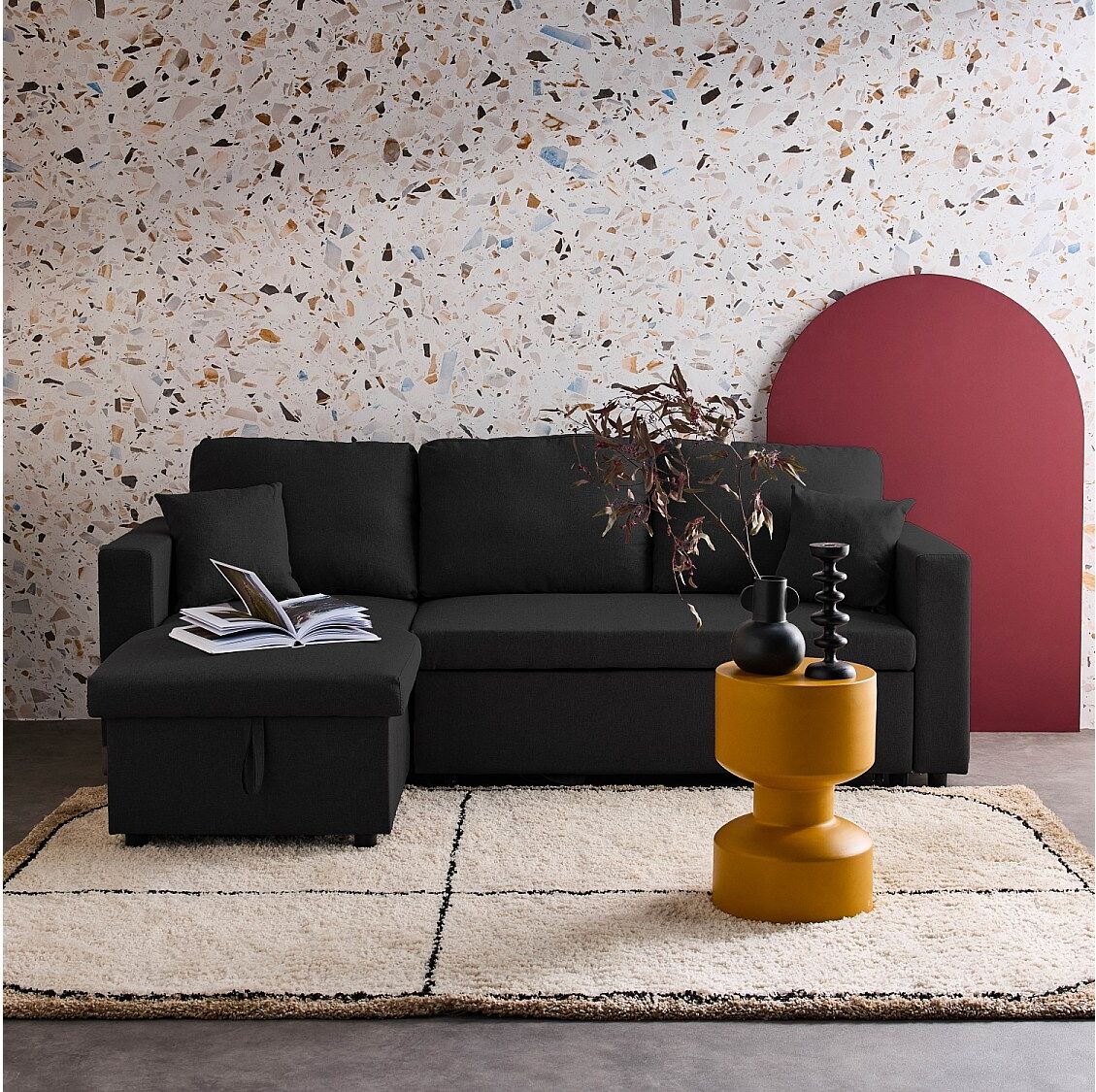 Sweeek Sofá cama esquinero reversible con espacio de almacenamiento, 3 plazas