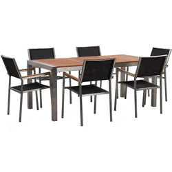 GARTENMÖBEL-SET 6-Sitzer Eukalyptusholz Textilbespannung schwarz Grosseto