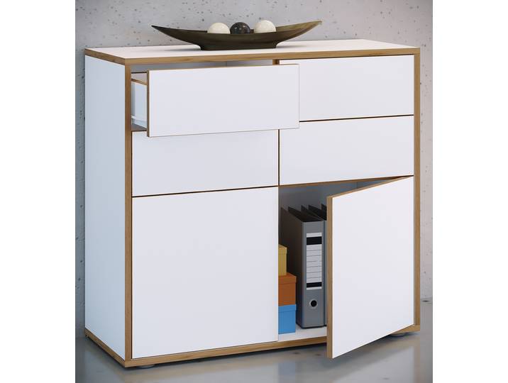 Commode Salia 100cm Blanc/Blanc/Imitation chêne