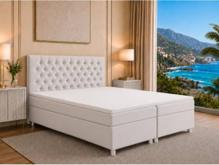 Best For Home Trinity K-14 Boxspringbett 200x200 cm mit Matratze & Stauraum Elegantes Boxspringbett mit 7-Zonen-H3-Bonellfederkernmatratze, Topper, Bettkästen und hochwertigem Polsterdesign.