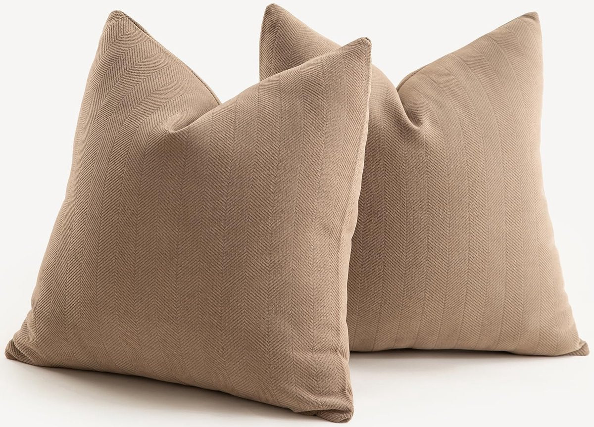 Omgoods Set van 2 Minimalistische Chenille Kussenhoezen, Camel, 40 x 40 cm