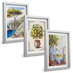 BILDER SET 3er Set - 20x30 cm Silberner Rahmen - Tisch aus Zitronenbaum