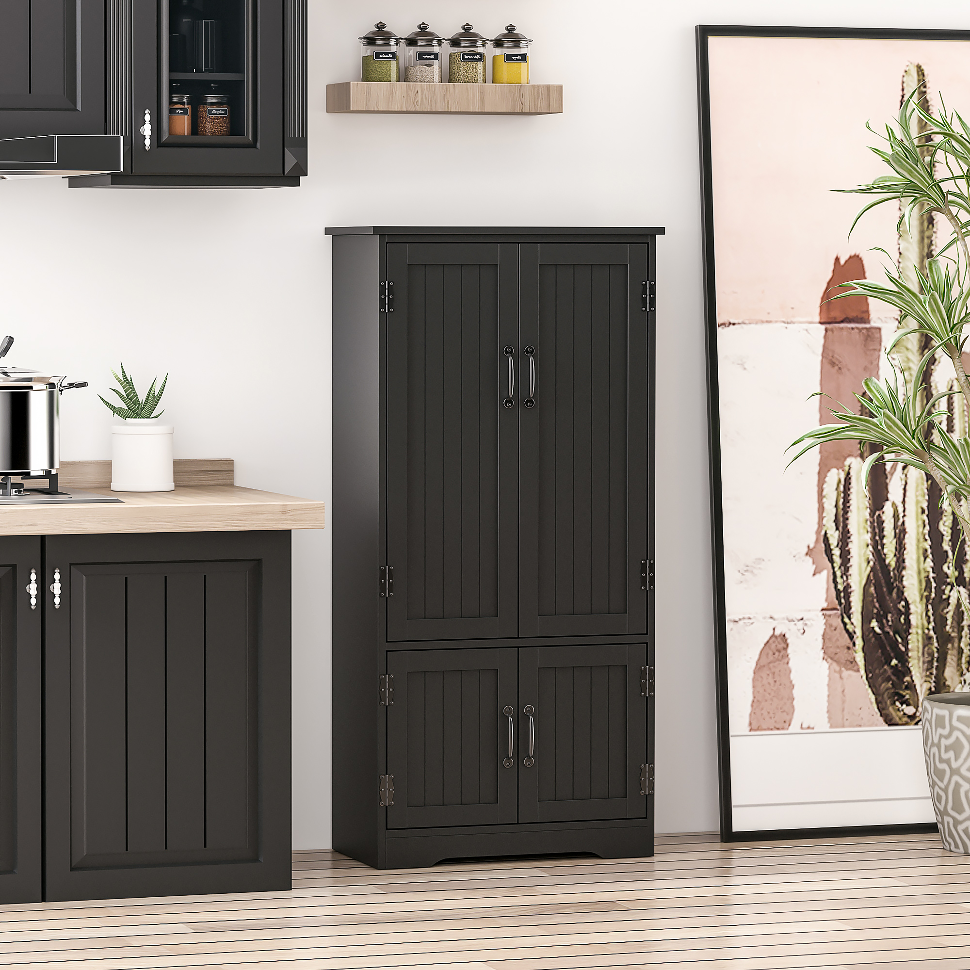 Homcom Buffet da cucina credenza contemporanea multi-ripostiglio 2 armadi 3 ripiani MDF pannelli particelle nero