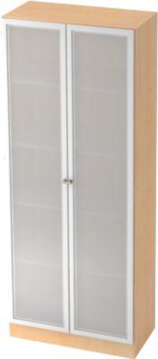 Aktenschrank mit Glastüren ULM, 5 OH, B 800 x T 420 x H 2004 mm, Ahorn-Dekor