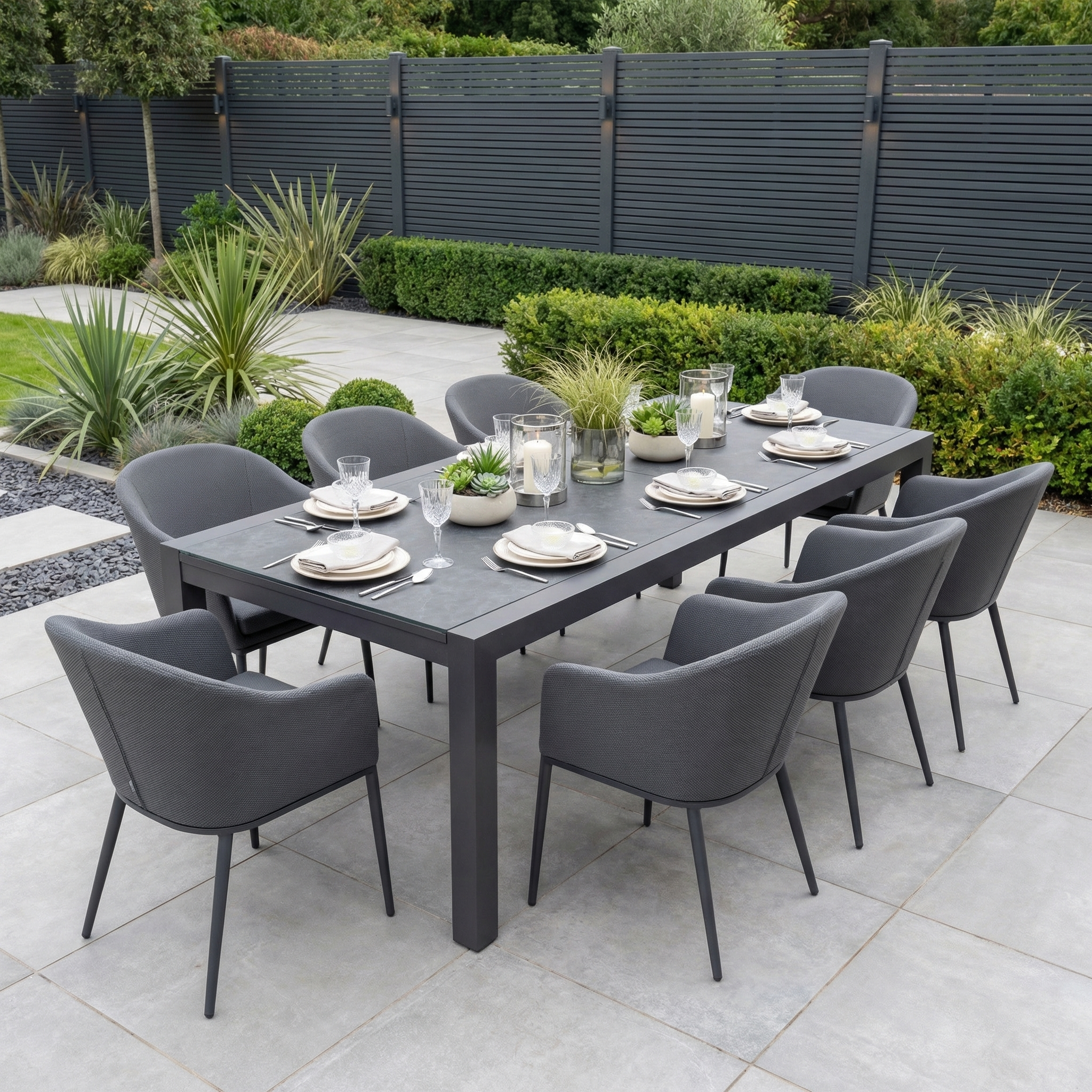 Harbour Lifestyle Luna 8 Seat Outdoor Fabric Extending Ceramic Dining Set in Grey