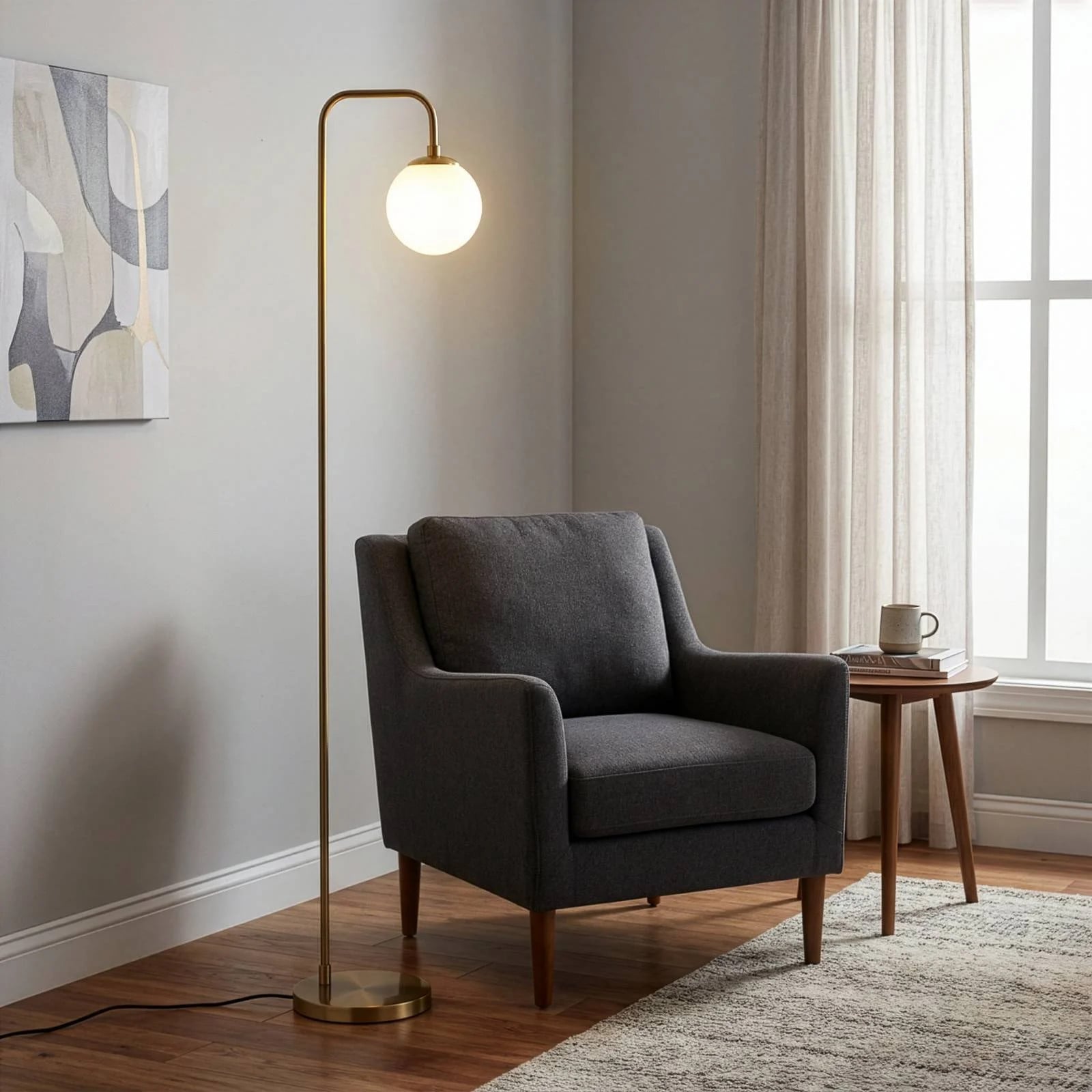 Opviq Vloerlamp Goud/Messing Metaal en Glas voor Woon- en Eetkamer