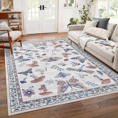 Garvee Farmhouse Washable Mushroom Insect Area Rug