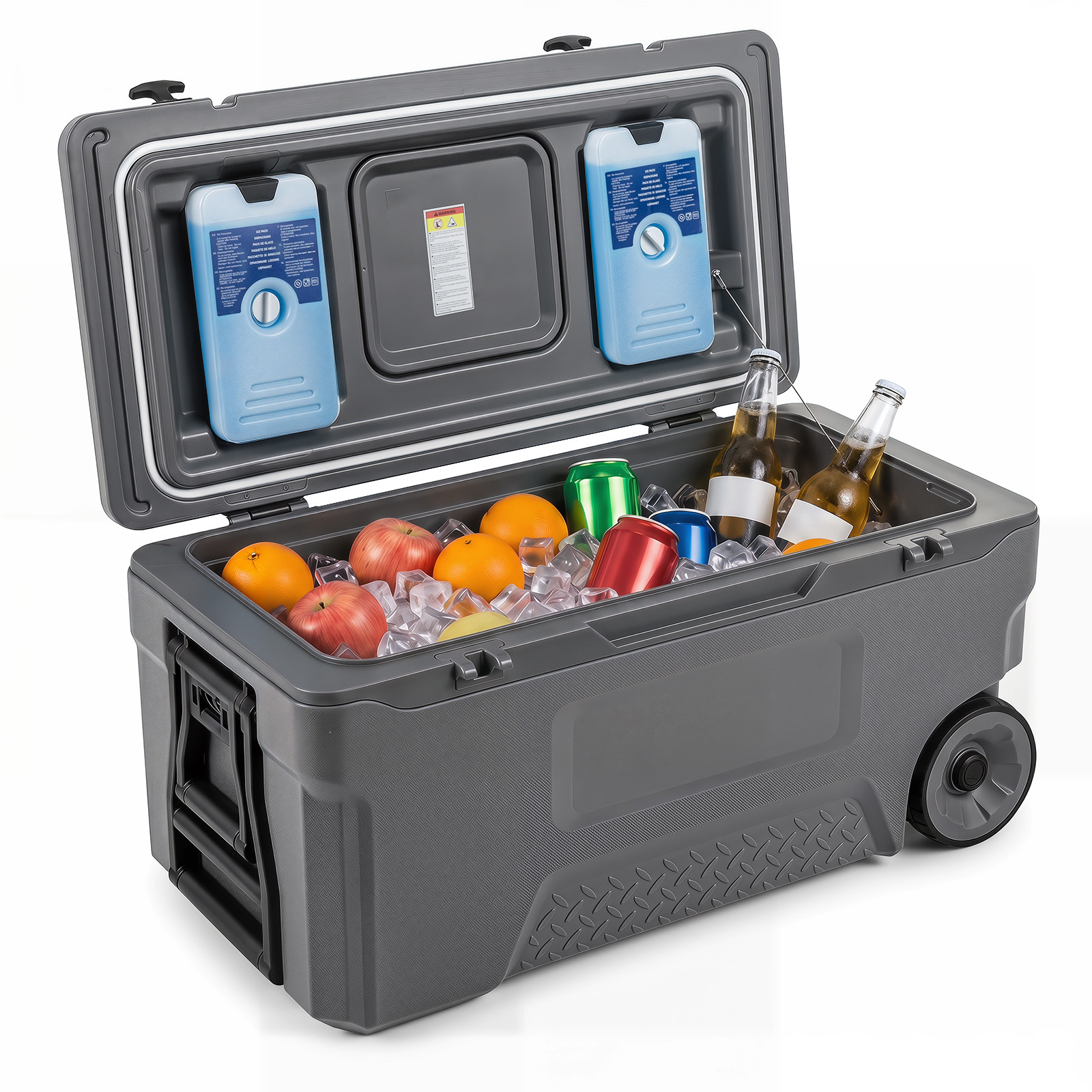 Costway Koelbox 70 L Grijs met Wieltjes en Handgreep