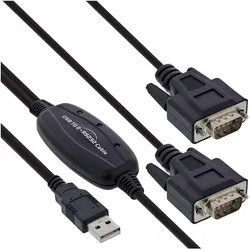 InLine USB 2.0 zu 2x Seriell Adapterkabel Stecker A an 2x 9pol SubD ST (1.50 m, VGA), Schnittstellenkabel