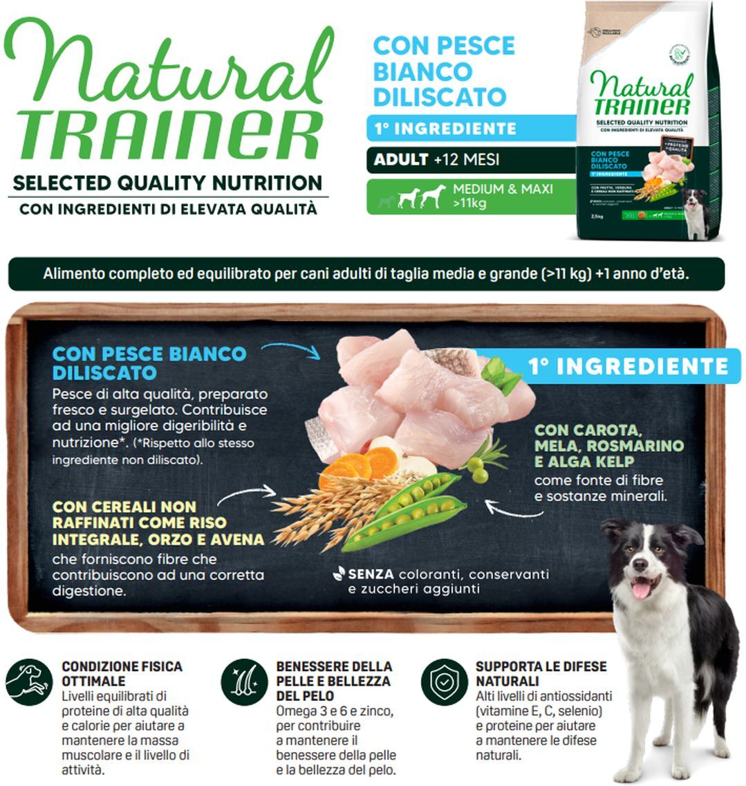 Natural Trainer Selected Quality Cane Medium & Maxi con Pesce Bianco 2.5KG