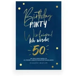 Einladungskarte 50. Geburtstag: Große Zahl in Blau