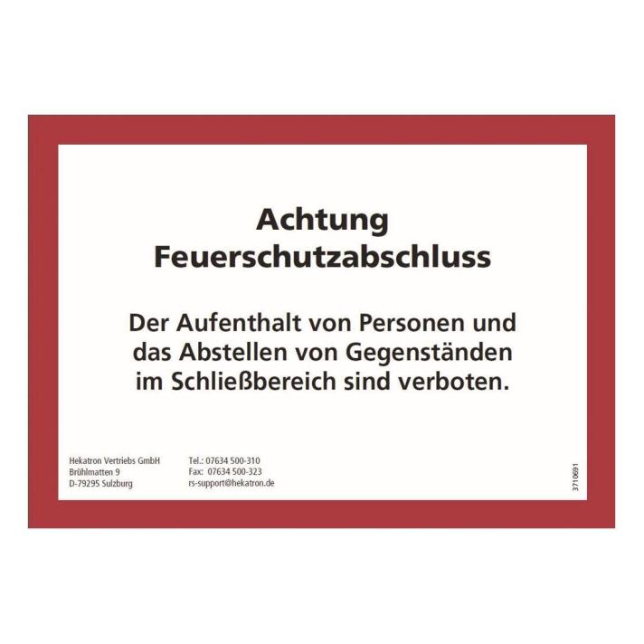 Hekatron 3710691Hinweisschildfür Feuer/Rauchschutztüren (3710691)