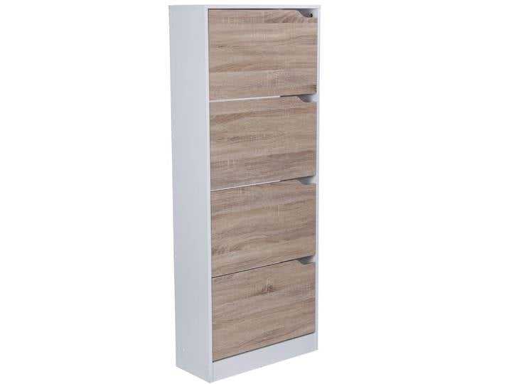 Meuble à chaussures basculant à 4 compart. En aggloméré, blanc