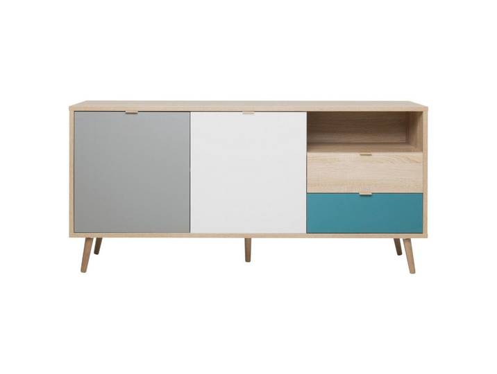 Sideboard Dekor 150 cm Cuba 51 Trend Grau/Weiß/Petrol/Eiche