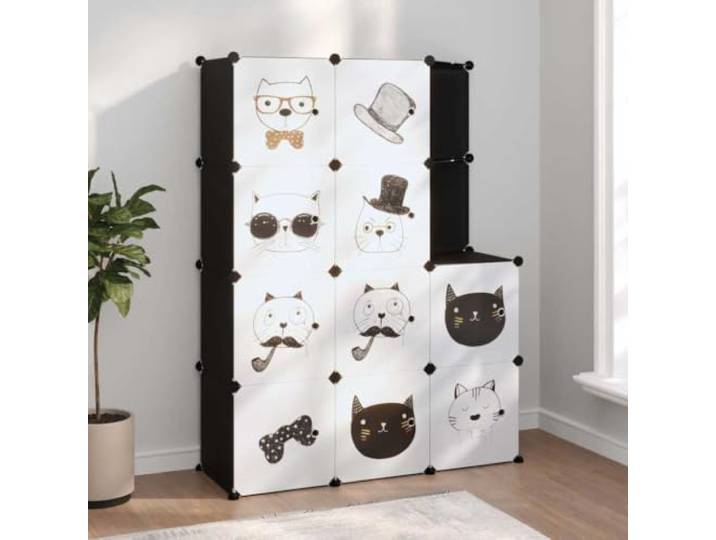 schrank Modular mit 10 Würfeln Schwarz PP Würfelregal fürs , wasserfeste PP-Platten, Stahlrahmen, faltbar, Holzhammer inklusive