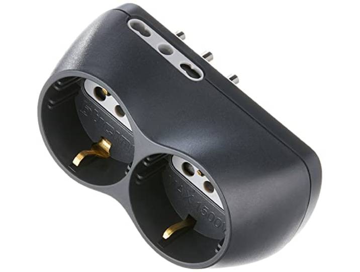 Bticino S3614G B4 Adapter Plug Bypass Switch 10/16A, 2 stopcontacten P30, 16A stekker, grijs