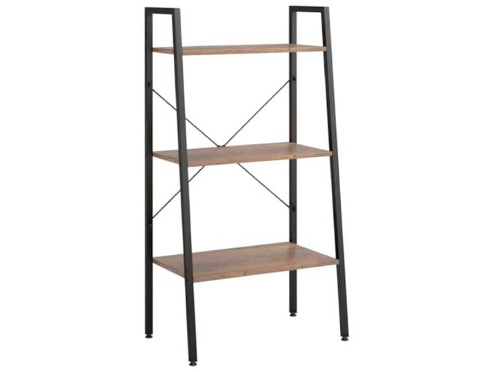 KGHERMDF Standregal mit 3 Böden Dunkelbraun Schwarz 56x35x108 cm Robuste Stahlkonstruktion, viel Stauraum, für Wohnzimmer, Büro, Balkon, mit Wandhalterung