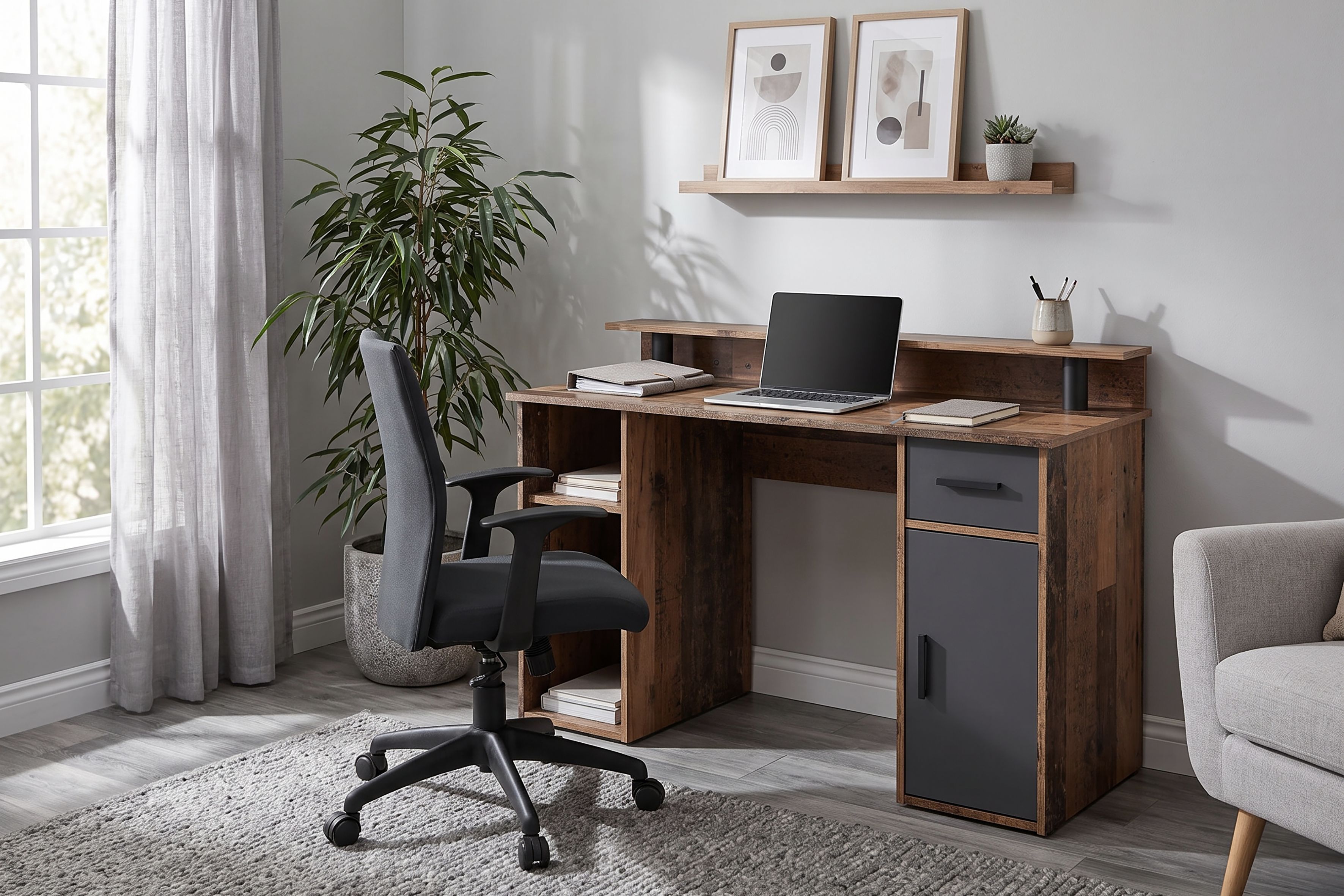 Schreibtisch GOODPRODUCT "Derby", braun (old wood, anthrazit, old wood, old wood), B:120cm H:88cm T:55cm, Tische, Schreibtisch, Breite 120 cm old wood, anthrazit, old wood, old wood B/H/T: 120cm x 88cm x 55cm