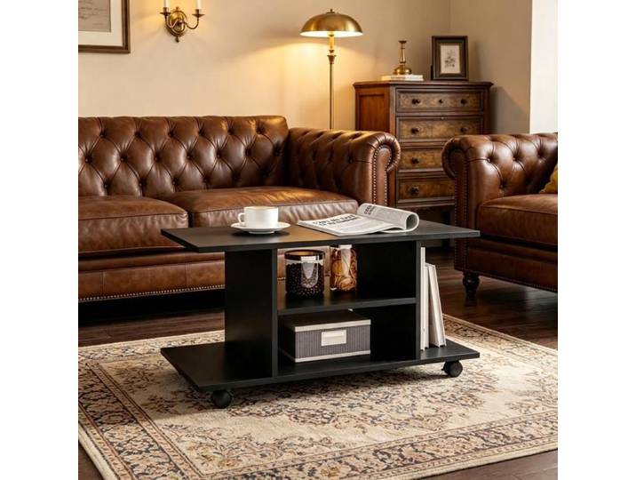 Norevia Meuble TV à Roulettes Noir 80 cm Table TV Mobile avec Étagères Ouvertes