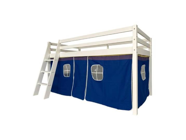 Lit mezzanine enfant avec tente (sans matelas) 90x190cm thème espace blanc avec tente en coton lit de jeu avec barrière et échelle