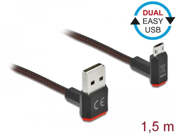Delock EASY-USB 2.0 kabel, Type-A naar Micro-B, rechte hoek, 1,5 meter, zwart