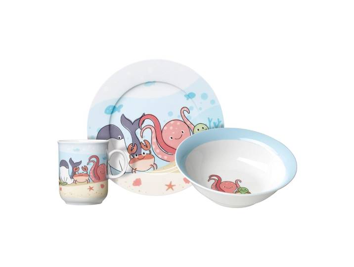 Kindergeschirr-Set RITZENHOFF & BREKER Kindergeschirr Unterwasserwelt bunt , bunt, 3, Porzellan, Geschirr-Sets, Kindergeschirr-Set, Spülmaschinengeeignet