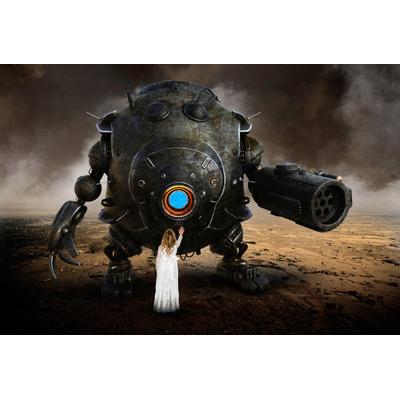 Fototapete PAPERMOON "Mädchen grüßt Roboterdroide", bunt, B:2m L:1,49m, Vlies, Tapeten