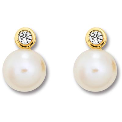 Paar Ohrhänger ONE ELEMENT "Zirkonia Ohrringe Ohrstecker aus 333 Gelbgold", gold, Ohrringe, Damen, Damen,mit Zirkonia, Gelbgold 333 Gold Perlen, Gelbgold 333, Gold, Perlen, Kleines Statement – persönlich, stilvoll, alltagstauglich