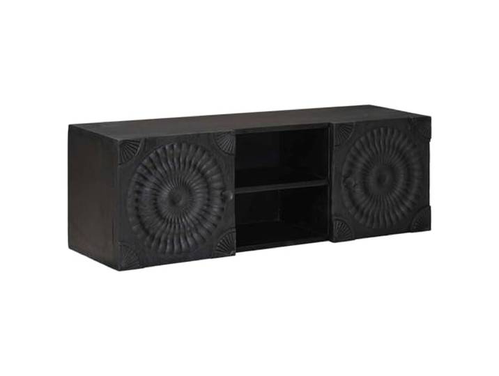 Makastle TV-Schrank Schwarz aus Massivem Mangoholz mit 2 Türen und offenem Regal, 105 x 30 x 35 cm