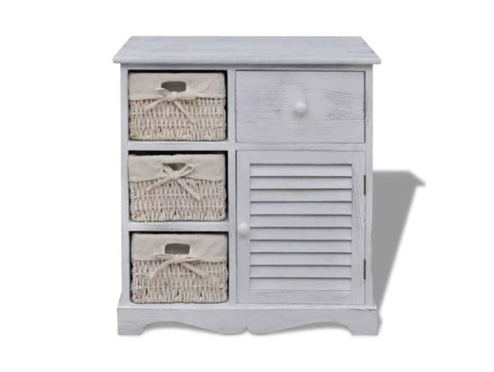 RJPLMFV Schrank aus Holz mit 3 Körben aus Gewebe, Weiß Landhausstil, Wandbefestigung inklusive, vielseitige Aufbewahrung, langlebiges Holz
