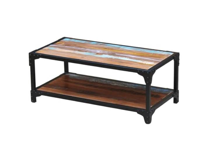 Couchtisch, Vintage, Massivholz, recycelt, mit Ablage aus Stahl, für Wohnzimmer
